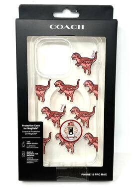 Coach Rexy Dinosaur iPhone 15 Pro Max Clear Case Pink Glitter Magsafe NIP